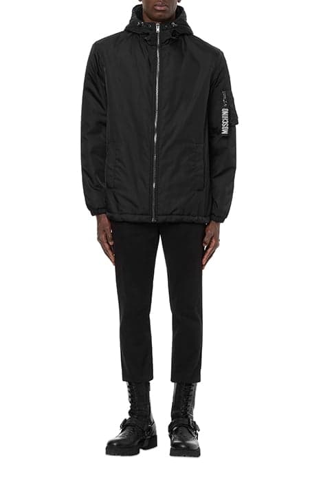 MOSCHINO LOGO TECHNICAL NYLON WINDBREAKER BLACK by Moschino