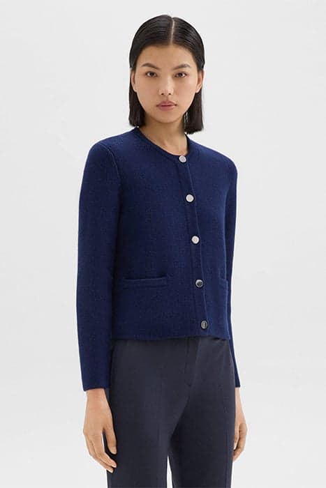 CROPPED KNIT JACKET IN FELTED WOOL-CASHMERE DARK DENIM by THEORY