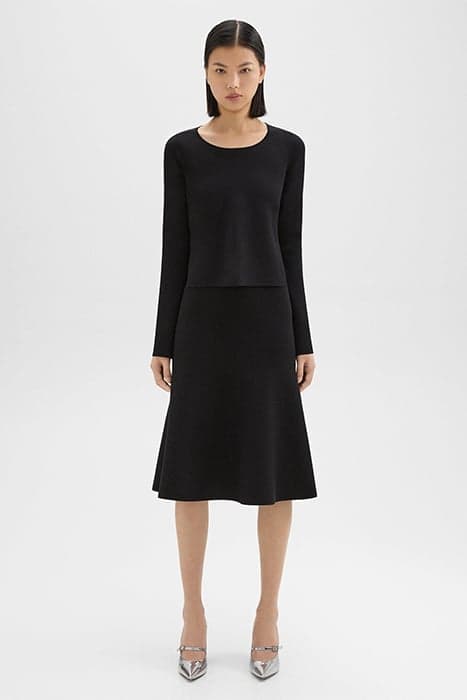 LAYERED TRUMPET DRESS IN CREPE KNIT BLACK by THEORY