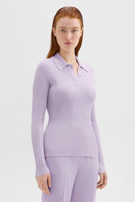 SLIM POLO IN WOOL-VISCOSE CREPE LILAC SKY by THEORY