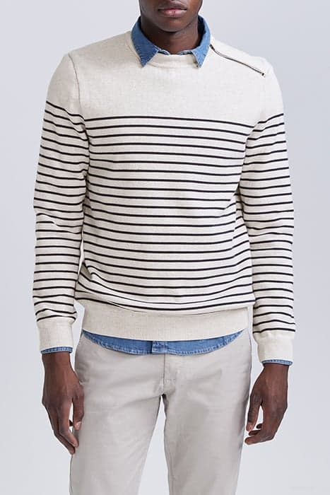 NATURAL SAILOR-STRIPED ZIP-NECK SWEATER NATURAL by IKKS