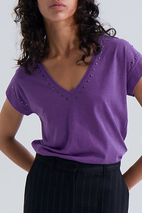 PURPLE ACID-WASH STUDDED T-SHIRT DALHIA by IKKS