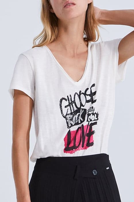 ECRU STUDDED SLOGAN T-SHIRT IN ORGANIC COTTON OFF-WHITE by IKKS