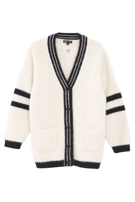 GIRLS’ ECRU COLLEGE-STYLE FURRY KNIT LONG CARDIGAN SNOW WHIT by IKKS