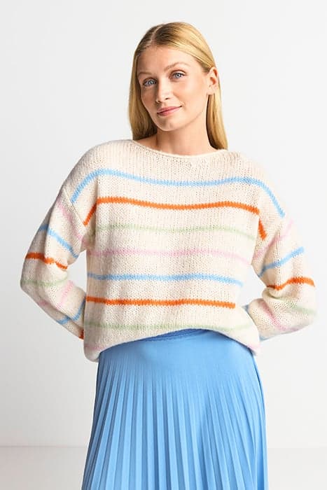 COZY CREW NECK COLOURFUL STRIPES PEARL WHITE by Rich & Royal