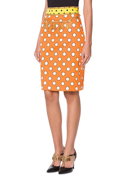 POLKA DOTS SATIN PENCIL SKIRT ORANGE by Moschino