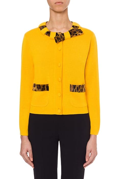 LEOPARD PRINT DETAILS WOOL CARDIGAN YELLOW by Moschino