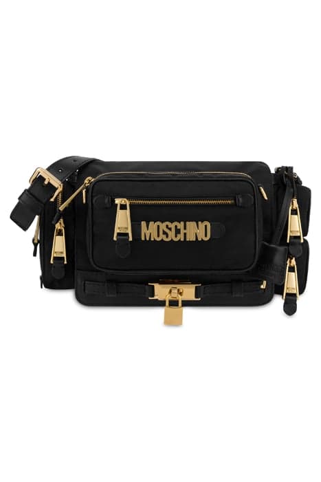 MULTI-POCKET NYLON SHOULDER BAG BLACK by Moschino