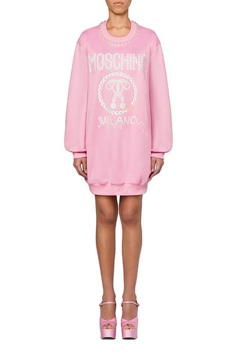 PEARLS DOUBLE QUESTION MARK TECHNICAL FLEECE DRESS PINK by Moschino