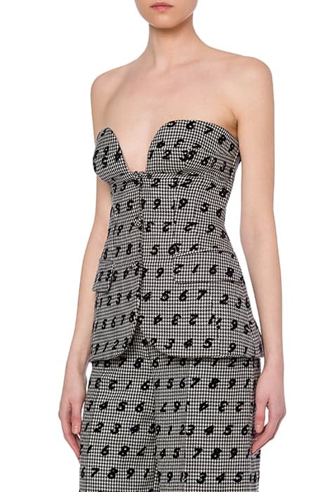 FLOCK NUMBERS HOUNDSTOOTH BUSTIER TOP WHITE by Moschino