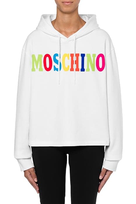 MULTICOLOR LOGO ORGANIC HOODED SWEATSHIRT WHITE by Moschino