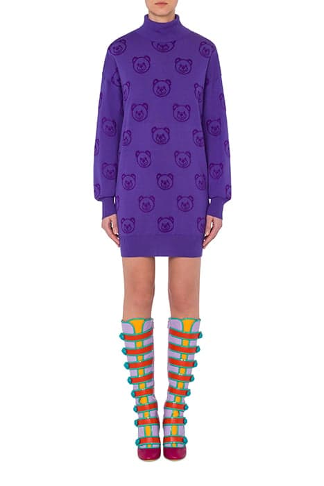 ALLOVER TEDDY BEAR WOOL DRESS PURPLE by Moschino