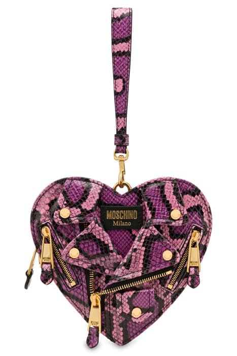 HEART BIKER BAG WITH PYTHON PRINT PURPLE by Moschino