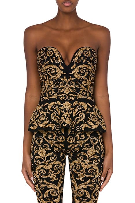 BAROQUE JACQUARD KNIT BUSTIER TOP BLACK by Moschino