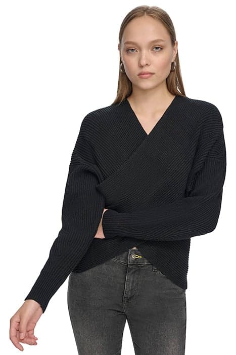 L/S CROSSED RIB SWEA BLK/BLACK by DKNY