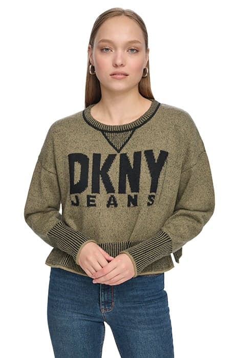 L/S LOGO SWEATER LT FATIG/BLK by DKNY