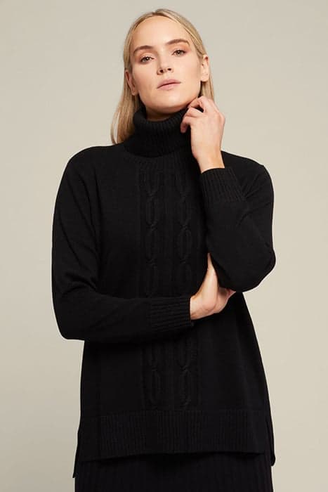 SWEATER WITH FRONT CABLE IN SUSTAINABLE WOOL BLACK by Elena Mirò