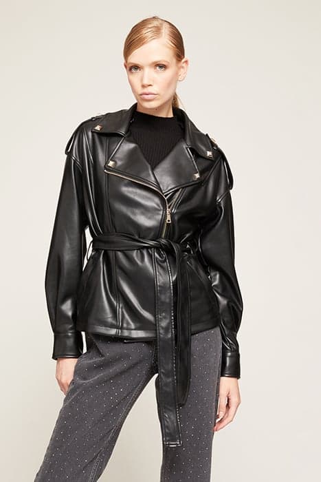 OVERSIZED BOMBER JACKET WITH BELT BLACK by Motivi