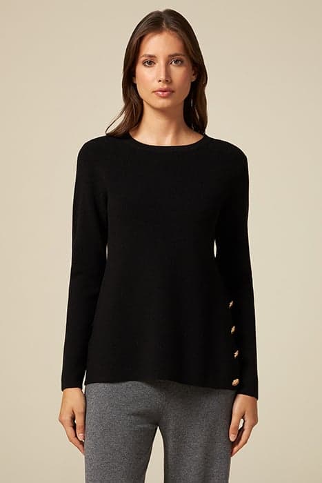 CREW-NECK SWEATER WITH JEWEL SLIT AND BUTTONS BLACK by Oltre