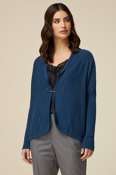 CASHMERE LUREX BLEND CARDIGAN WITH BROOCH BLUE by Oltre