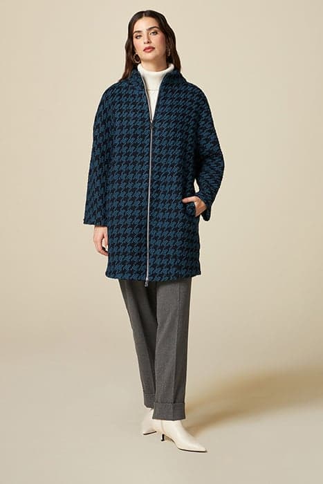 WOOL BLEND HOUNDSTOOTH COAT BLUE by Oltre