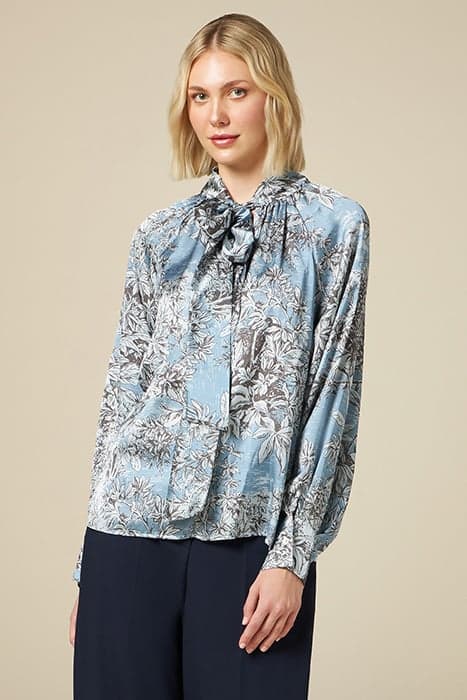 PATTERNED SATIN BLOUSE BLUE by Oltre