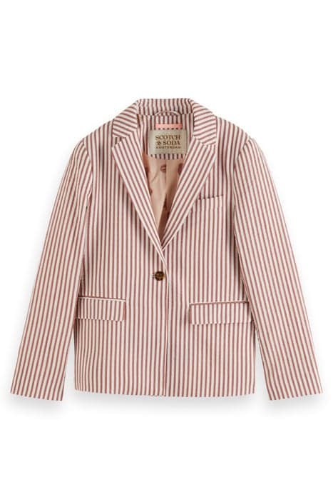 SINGLE BREASTED YARN-DYED STRIPE SEERSUCKER BLAZER TERRACOTT by Scotch & Soda