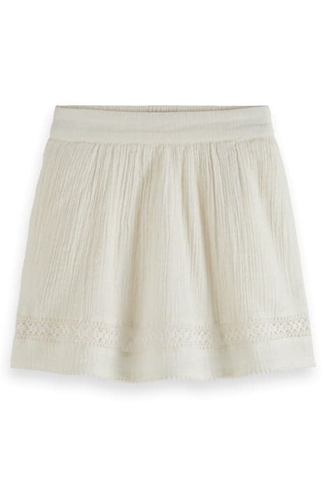 LACE DETAIL CRINKLE COTTON MINI SKIRT OFF WHITE by Scotch & Soda