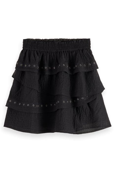 LAYERED HIGH-RISE MINI SKIRT WITH EYELET DETAIL EVENING BLAC by Scotch & Soda