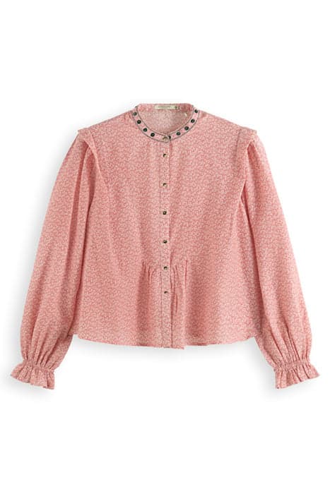 PRINTED SHIRT WITH SHOULDER DETAIL CORAL by Scotch & Soda