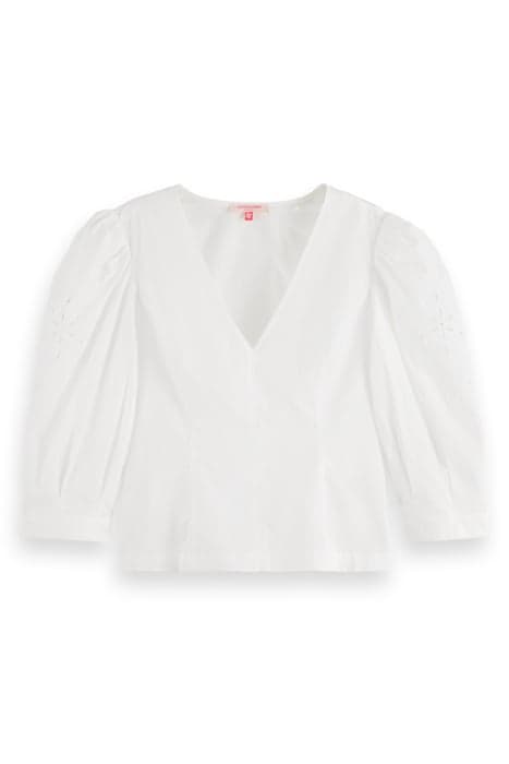 TOP WITH BRODERIE ANGLAISE SLEEVE WHITE by Scotch & Soda