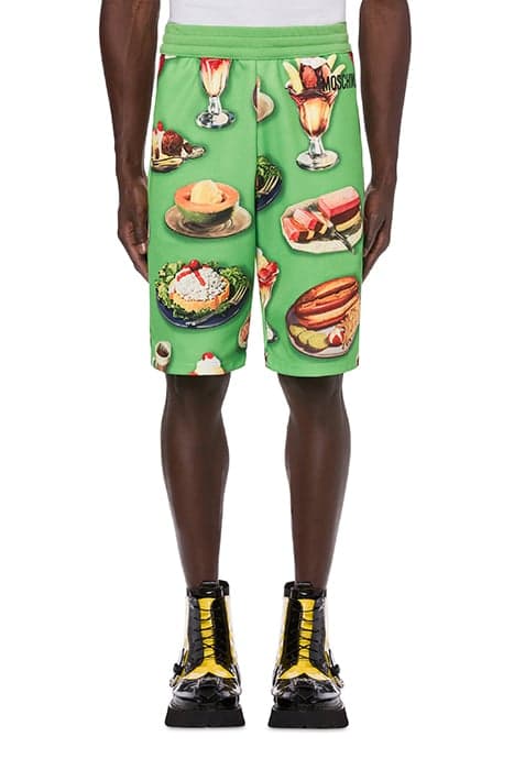 FOOD PRINT COTTON BLEND BERMUDA SHORTS GREEN by Moschino