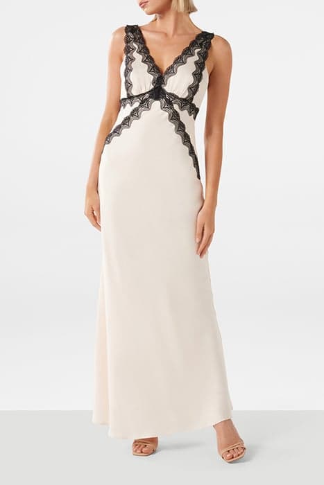 AMELIA LACE TRIM SATIN MIDI IVORY by Forever New