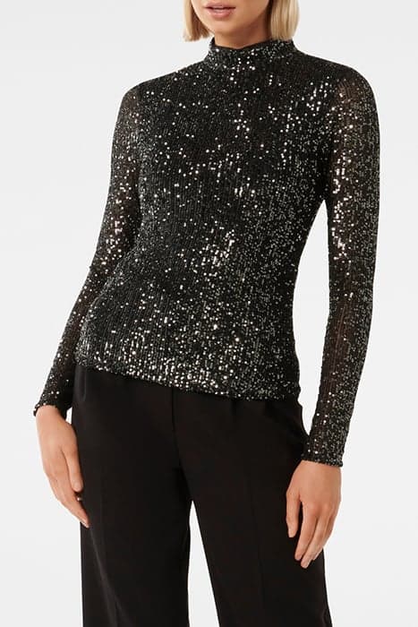 ANTHEA HIGH NECK SEQUIN TOP GUNMETAL by Forever New