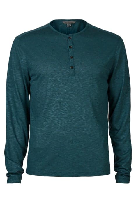 DANVILLE REGULAR FIT LS HENLEY WITH PLAC PEACOCK BLUE by John Varvatos