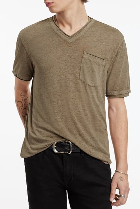 DAVIS SS BURNOUT V NECK WITH CHEST POCKE MUSHROOM by John Varvatos