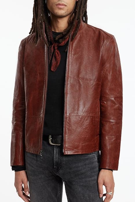 ZIP FRONT JACKET W/ HIDDEN ZIP DETAILS TOMATO by John Varvatos