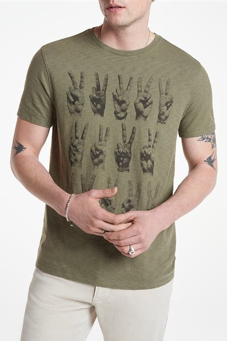 SS CREW TEE - PEACE HANDS DARK MOSS by John Varvatos