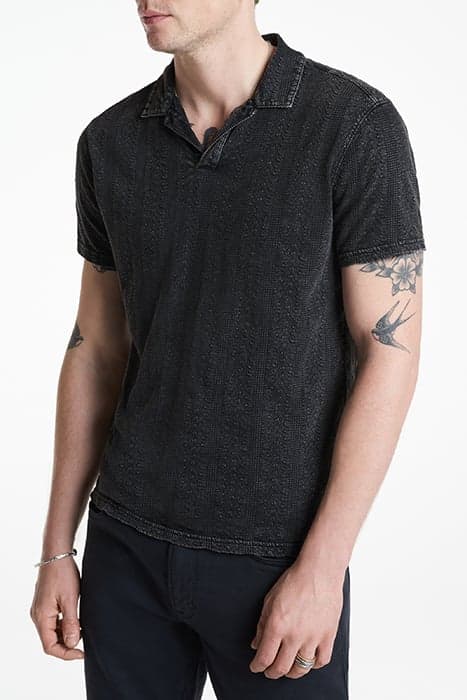 ZION SS JACQUARD GARMENT DYE POLO BLACK by John Varvatos