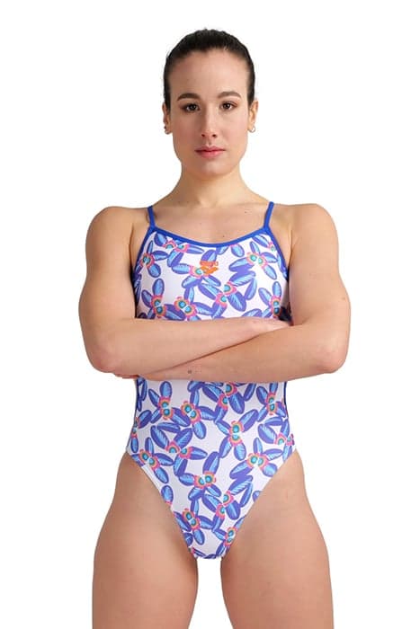 WOMEN'S SWIMSUIT LACE BACK ALLOVER NEON BLUE-MULTI by Arena