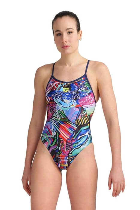 WOMEN'S SWIMSUIT LACE BACK ALLOVER NAVY-MULTI by Arena