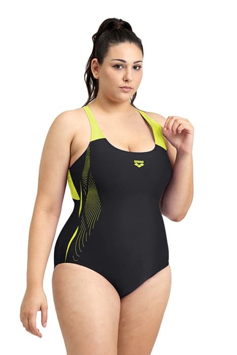 WOMEN'S SWIMSUIT ARENA GRAPHIC PLUS BLACK-SOFT GREEN by Arena