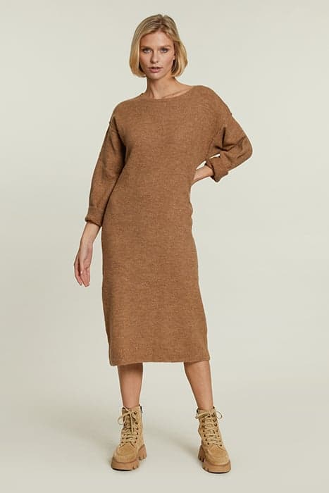 BEIGE KNITTED CREW NECK DRESS by River Woods