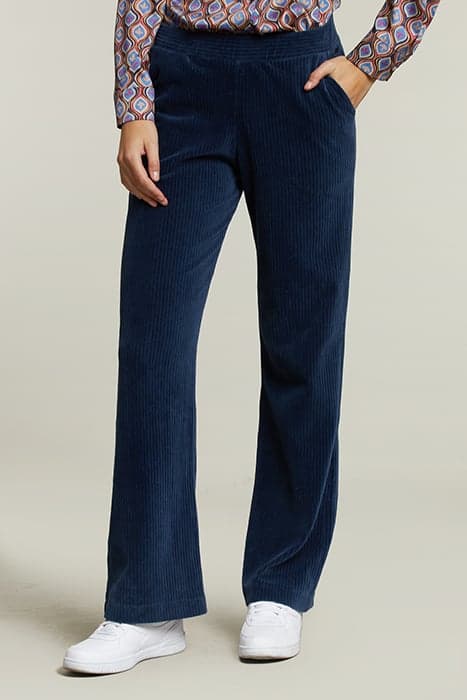 BLUE RIBBED VELVET PANTS ELASTIC BAND by River Woods