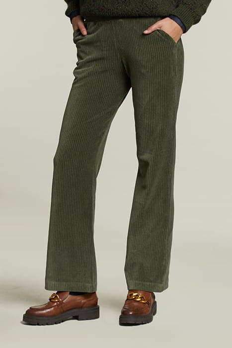 KHAKI RIBBED VELVET PANTS ELASTIC BAND by River Woods