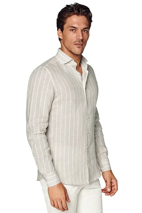 LIGHT BROWN STRIPED SLIM FIT SHIRT by Suitsupply