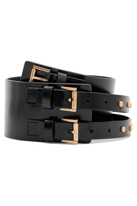 ELODIE DOUBLE BELT BLACK/WARM BRASS by AllSaints