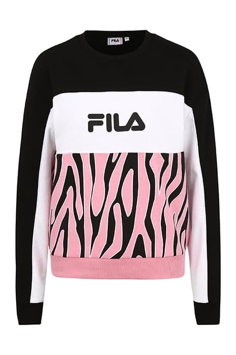 EMERIN BLOCKED CREW SWEAT BLACK-PEONY ALLOVER-BRIGHT WHITE by FILA