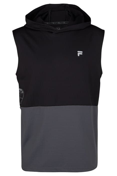 RAPALLO SLEEVELESS HOODY BLACK BEAUTY-IRON GATE by FILA