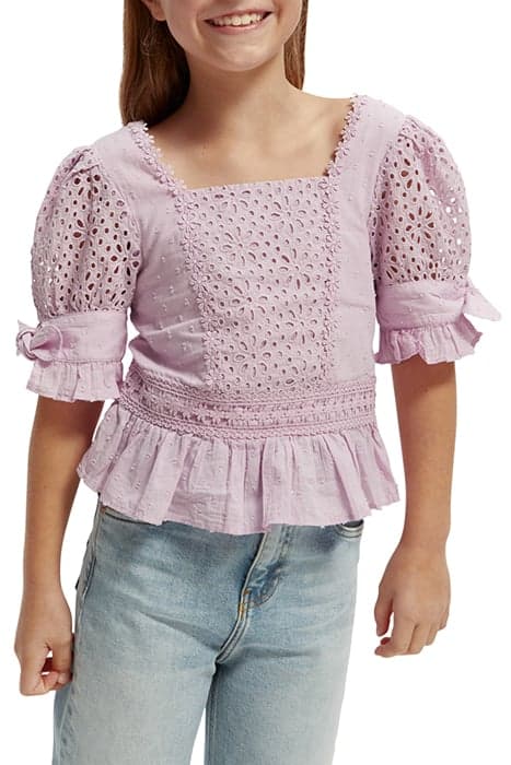 GIRLS SHORT-SLEEVED BRODERIE ANGLAISE TOP ORCHID by Scotch & Soda